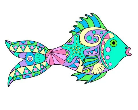 Fish - vector linear full color zentangle picture - with sea animal Stock Illustration