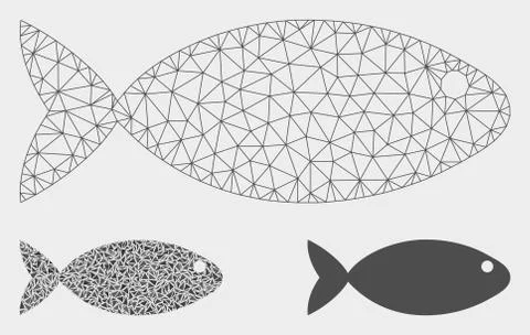 Fish Vector Mesh Network Model and Triangle Mosaic Icon Stock Illustration