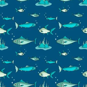 Fish vector pattern seamless in the sea. Stockillustratie