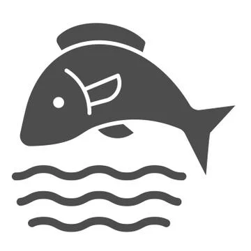 Fish in water solid icon. Fishing vector illustration isolated on white. Aquatic Stock Illustration