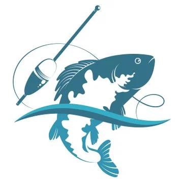 Fish on the wave and fishing float Stock Illustration