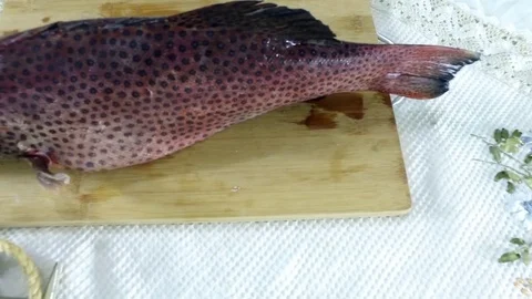 Fish on a wooden board. Attributes For fishing. Stock Footage