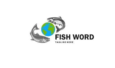 Fish world logo template vector icon illustration design. Fishing logo concept. 스톡 일러스트