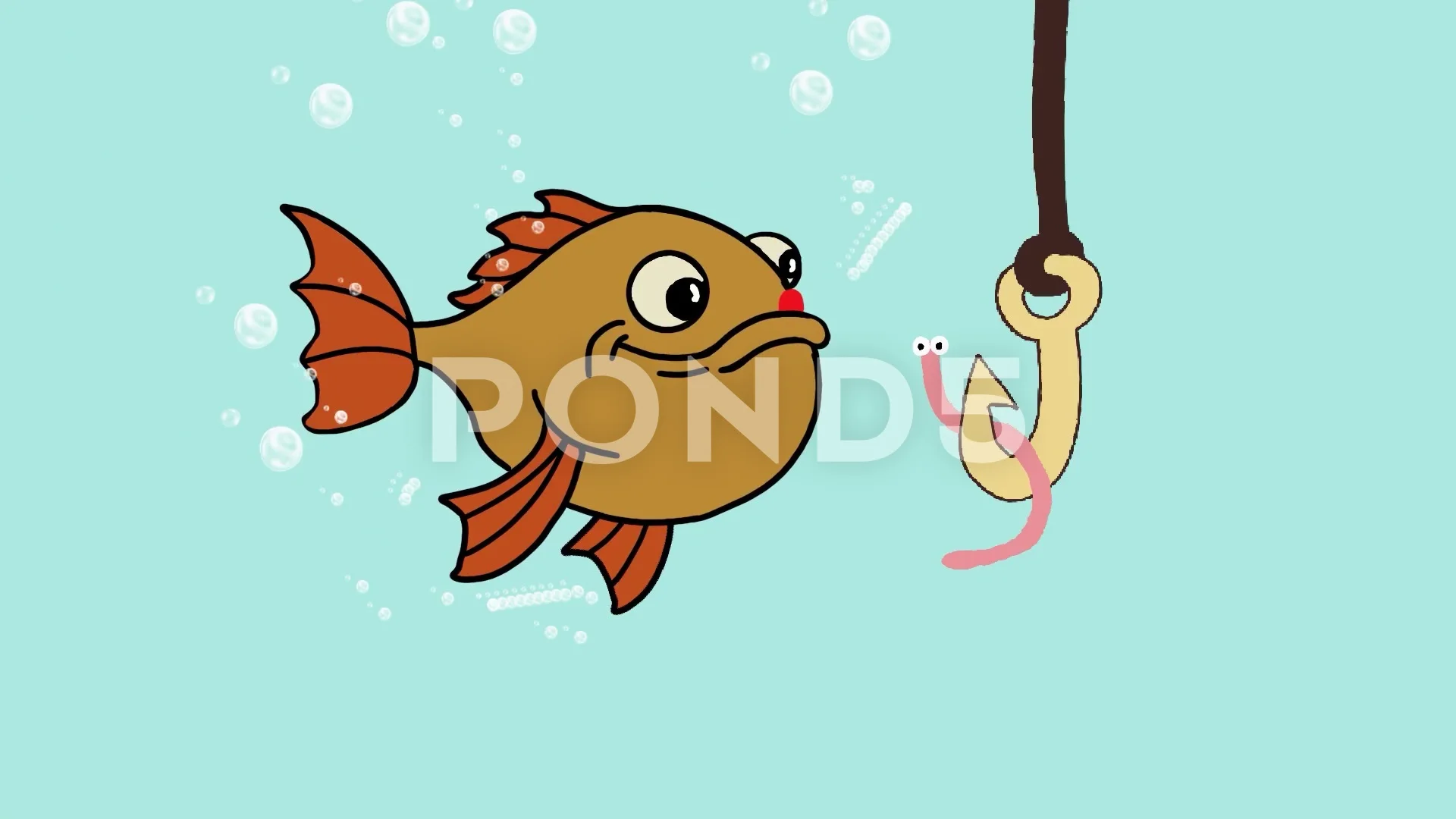 cartoon fishing rod with worm