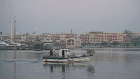 Fishboat  setting out to sea Video stock 124443294