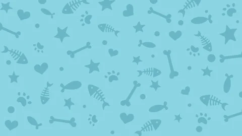 Fishbone and animal paw loop pattern background. Cat and fish Zoological themed Stock Footage 265448248