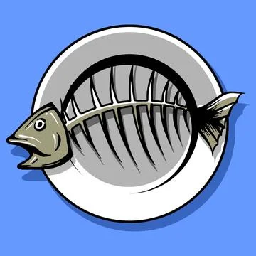 Fishbone cartoon on a plate Stock Illustration