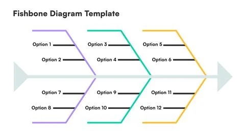 Fishbone Diagram Template with Twelve Options and Minimalist Design Illustrazione stock