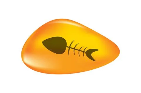 Fishbone in drop of amber isolated on white background. Stock Illustration