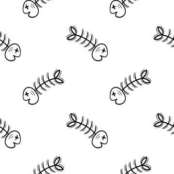 Fishbone hand drawn seamless pattern 2 Stock Illustration