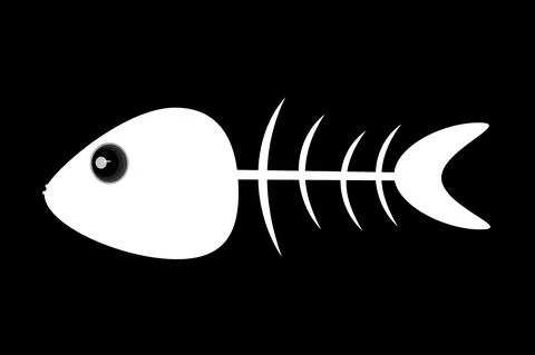 Fishbone icon isolated on black background. Fish bone white silhouette. Stock Illustration