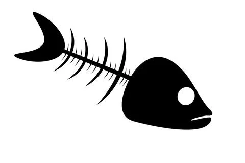 Fishbone icon isolated on white background. Black fish bone silhouette. Stock Illustration