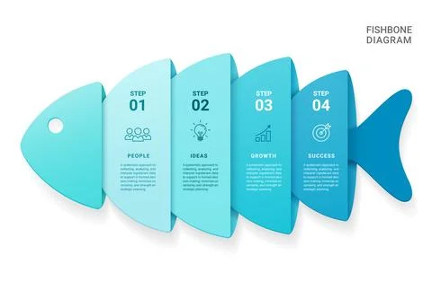 Fishbone Infographic Diagram Template Background with Icons for Business Pr.. Stock Illustration