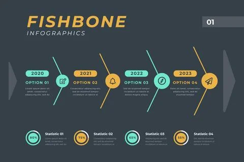 Fishbone infographic template Stock Illustration