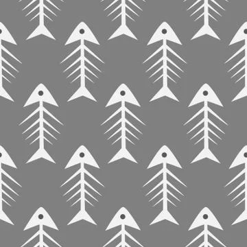 Fishbone monochrome seamless vector pattern Stock Illustration