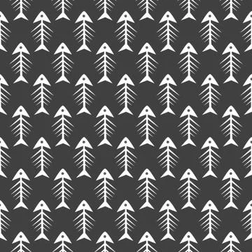 Fishbone monochrome seamless vector pattern Stock Illustration