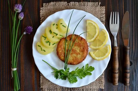 Fishcake on the plate Stock Photos