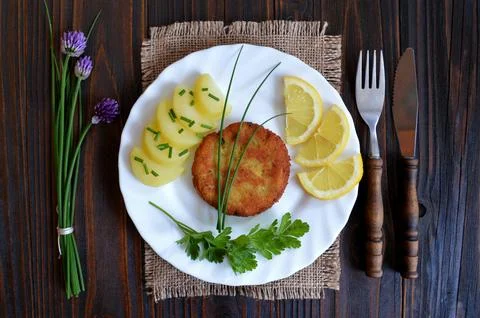Fishcake on the plate Foto stock
