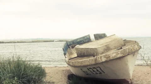 Fisher boat at the beach Stock Footage 25919281