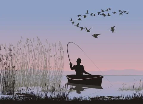 Fisher on a boat 스톡 일러스트
