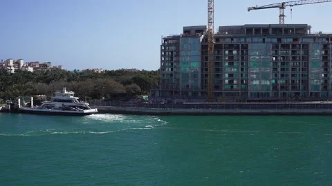 Fisher Island Ferry Pelican Crossing Biscayne Bay Near Miami Beach Waterfront  Stock Footage 332436341