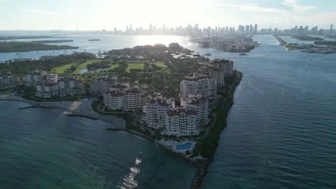 Fisher Island at sunset by drone Stock Footage 208248492