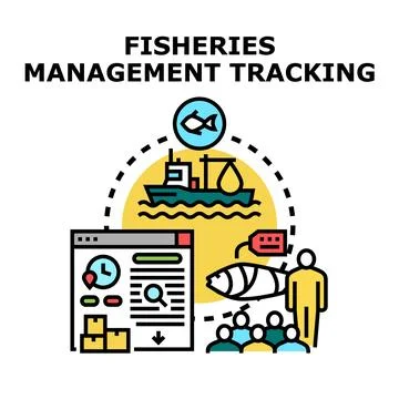 Fisheries management tracking system controlling harvesting and supply Stock Illustration