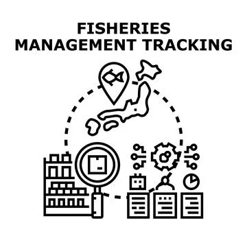 Fisheries management tracking system controlling sea resources Stock Illustration