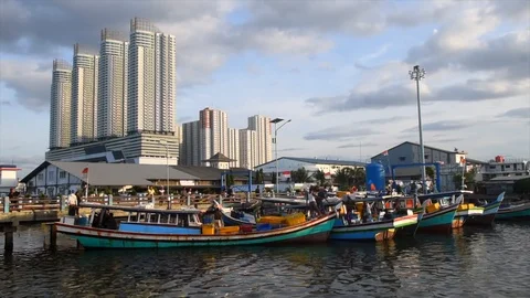 Fisherman and Skyscraper Stock Footage 93517335