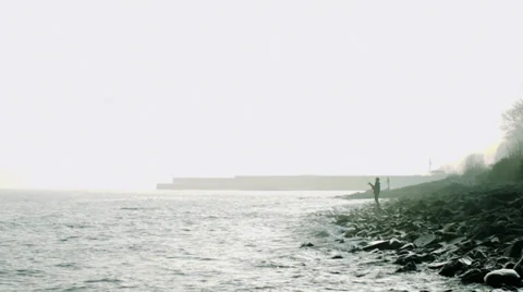 Fisherman on beach - Slow Motion Stock Footage 39860442