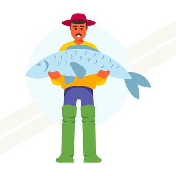 Fisherman-with-a-big-fish Stock Illustration