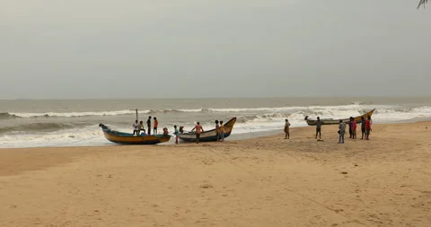 Fisherman at Boat in the Beach Stock Footage 317608650