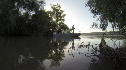 Fisherman in boat Stock Footage 44050381