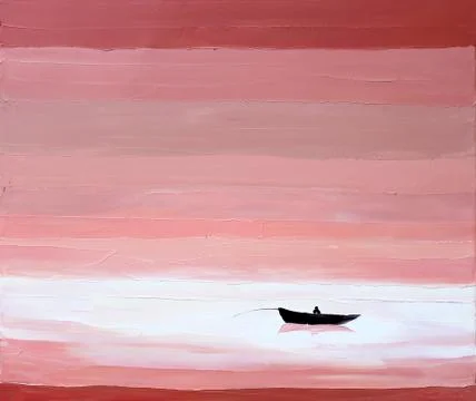 Fisherman boat oil painting Stock Illustration