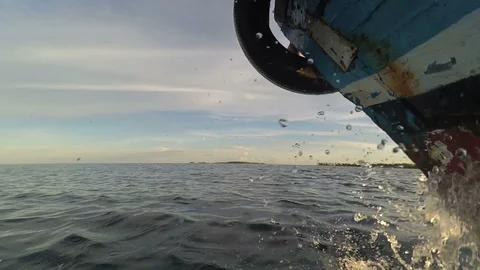 Fisherman boat Splash in the ocean Stock Footage 113553069