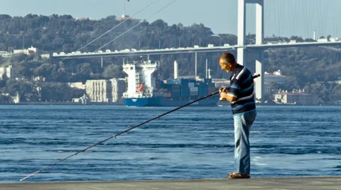 Fisherman at the Bosphorus Stock Footage 27287619