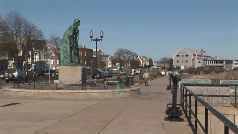 Fisherman bronze statue built in 1925 Gloucester, Massachusetts USA Stock Footage 101857367