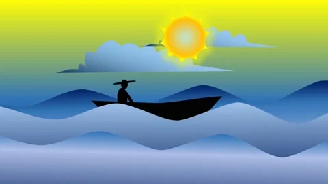 A fisherman with a canoe is wading through the rough sea during the day Stock Footage 155751011