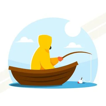 Fisherman-capturing-fish Stock Illustration