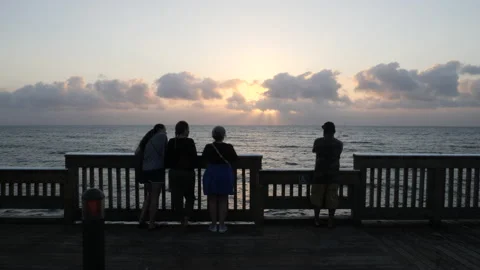 Fisherman Casting Off Deerfield Beach Pier Sunrise Stock Footage 200846989