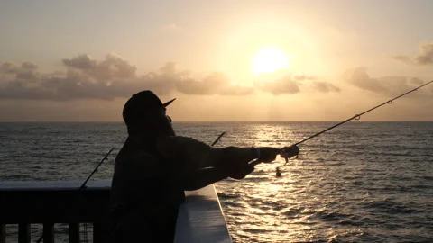 Fisherman Casting Off Deerfield Beach Pier Sunrise Stock Footage 200847648