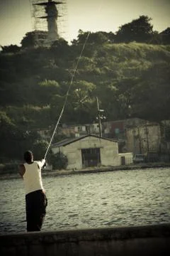 FISHERMAN CASTS 스톡 사진