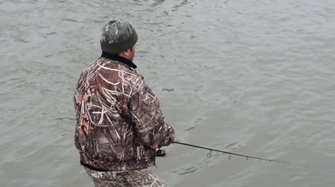 Fisherman catches of fish Stock Footage 43665274