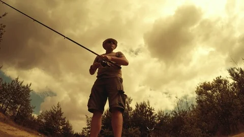 Fisherman catching fish Stock Footage 72078164