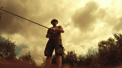 Fisherman catching fish Stock Footage 72078577