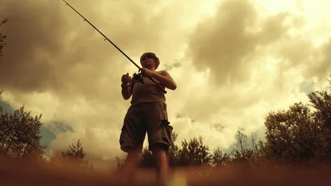 Fisherman catching fish Video stock 72079297