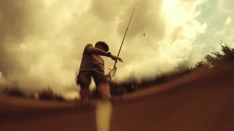 Fisherman catching fish Stock Footage 72080901