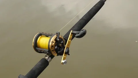 FIsherman catching the rod after bite. Fishing sturgeon. 스톡 동영상 74712808