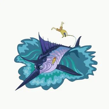 Fisherman caugh strong for himself Marlin Stock Illustration