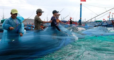 Fisherman at the depot ship Stock Footage 101092178